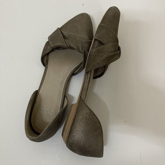 Eileen Fisher Fuller Metallic Bronze Suede leather d'Orsay Flat point toe US 9 - Picture 5 of 6